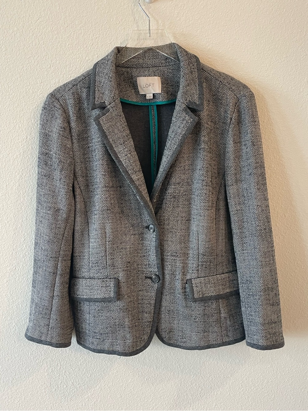 LOFT Women's Gray Herringbone Blazer Jacket